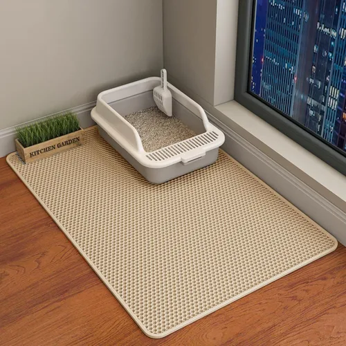 Miniatura 17 de HCY&WLD Tapete para arena de gatos, 45x26/35x24/30x22/24x18 pulgadas, tapete de doble capa para caja de arena de gatos, EVA antideslizante
