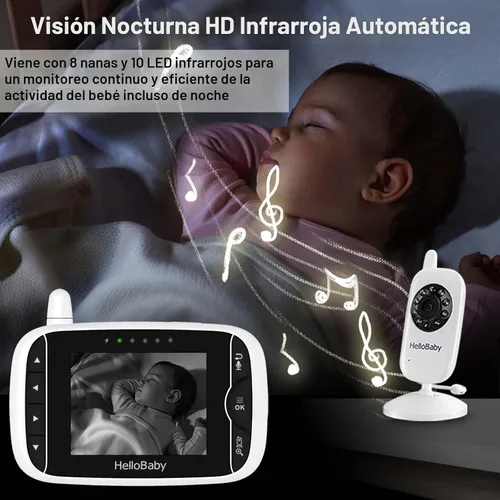 Miniatura 4 de HelloBaby Monitor de video para bebés con cámara y audio, pantalla LCD de 3.2 pulgadas, visión nocturna infrarroja, audio bidireccional y monitoreo