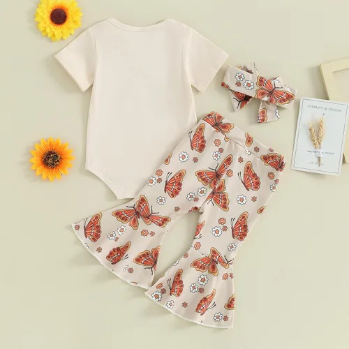 Miniatura 109 de Sejardin Ropa de verano para bebé y niña, recién nacida, manga corta, con letras, mameluco elástico con diadema