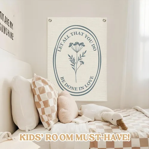 Miniatura 5 de Decoración cristiana de pared, diseño de flores de afirmaciones positivas, bandera colgante de pared con texto en inglés "Let All That You Do Be