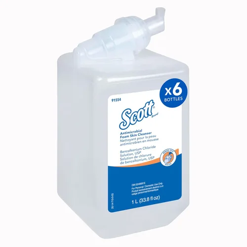 Miniatura 8 de Scott® Limpiador antiséptico de espuma para la piel (91555), repuestos de jabón manual de manos de 1.0 L, transparente, sin fragancia añadida, 1.75%