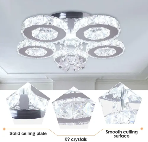 Miniatura 6 de Lámpara moderna de techo de cristal grande, lámpara de araña LED de cinco anillos, luz colgante para comedor, dormitorio, cocina
