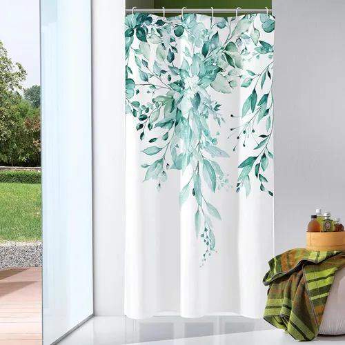Miniatura 47 de Gibelle - Cortina de ducha de eucalipto marrón, hojas de plantas de acuarela con diseño floral, juego de cortina de ducha con ganchos, 72 x 72
