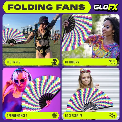 Miniatura 3 de GloFX Ventilador Plegable - Trippy - Ventilador de Mano Plegable Grande Rave Clack para Hombres/Mujeres - para EDM, Festival de Música, Club