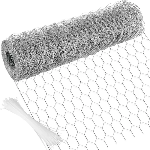 Alambre de pollo de 15.7 pulgadas x 393.7 pulgadas, malla galvanizada hexagonal para jardín, valla de jardín para mascotas, conejos, pollos con 100