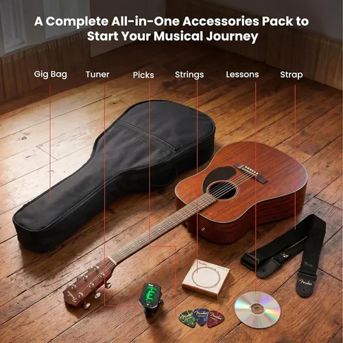 Miniatura 2 de Fender CD-60S Guitarra Acústica Dreadnought de Tapa Sólida - Todo Caoba, Paquete con Funda Gig Bag, Afinador, Correa, Cuerdas, Púas y DVD