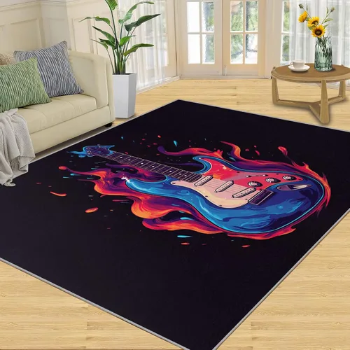 Miniatura 15 de Alfombra de guitarra, alfombra de 2 x 3 pies para entrada, alfombra de área musical, alfombra lavable de guitarra fresca para dormitorio, alfombra
