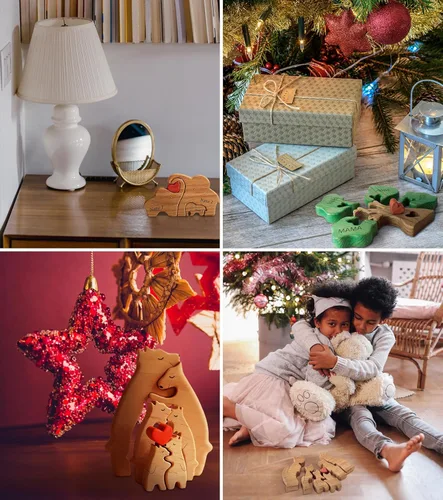 Miniatura 6 de Figura familiar de animales de madera personalizada con 1-8 nombres, bloques de nombres personalizados de animales para abrazar, regalos de recuerdo