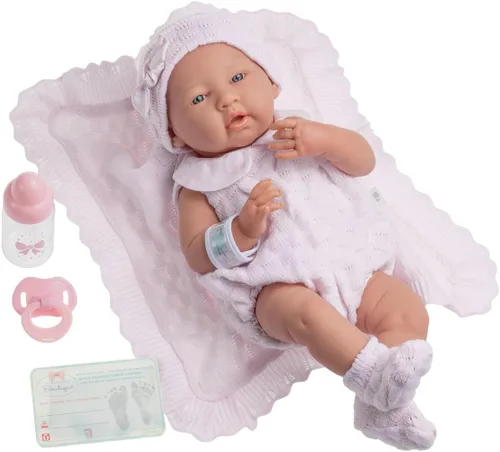 Miniatura 9 de JC Toys La Newborn Muñeca bebé niña de 15 pulgadas de vinilo anatómicamente correcta con traje blanco y rosa y accesorios de lujo Diseñada