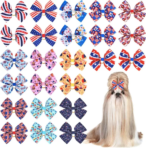 Miniatura 17 de 24 piezas/12 pares 10 cm Lazos para el pelo de perro grande con fruta de verano para perros de raza grande Bandas elásticas Lazo de pelo de perra