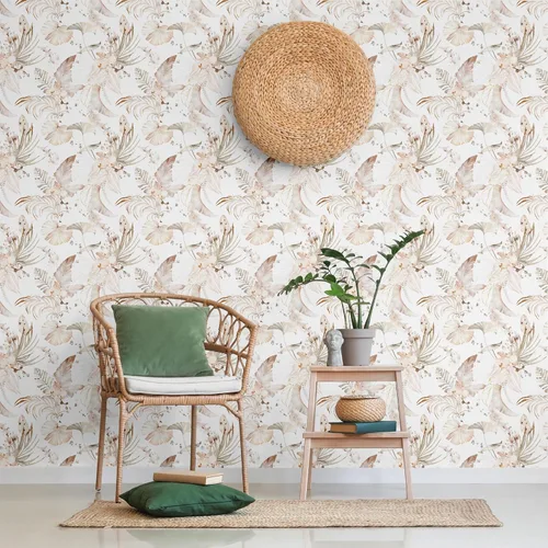 Miniatura 4 de Blooming Wall Papel tapiz de pared con diseño floral de hojas tropicales rojas en acuarela para decoración de pared, 14.5 pies cuadrados/rollo