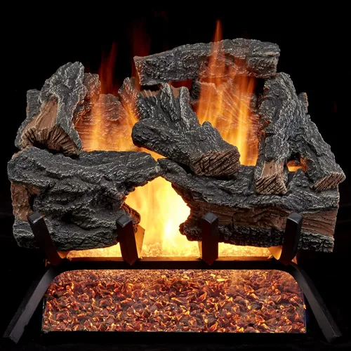 HearthSense CSW18HVL - Juego de troncos para chimenea ventilada de gas natural con encendido por cerilla, 45000 BTU, calienta hasta 1650 pies