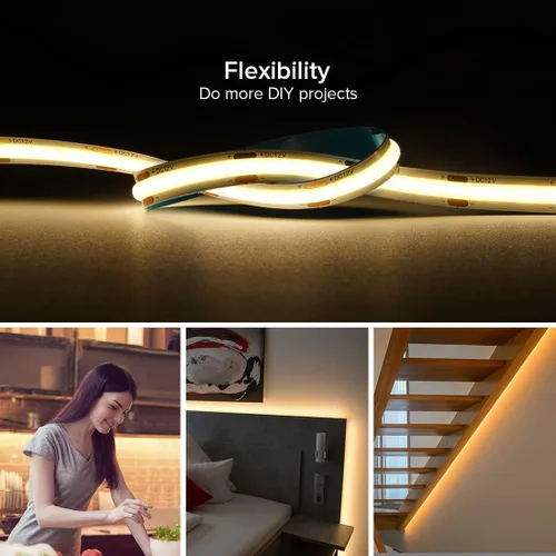 Miniatura 5 de Tira LED COB de 16.4 pies DC24V blanco cálido, tira de luz flexible, de alta densidad, uniforme, brillante, 480 LEDs/m, CRI90+, luz LED regulable