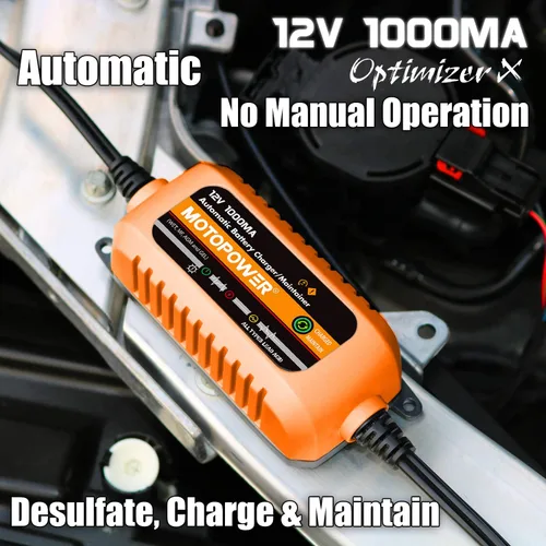Miniatura 2 de MOTOPOWER Cargador automático de 12V 1000mA - Mantenimiento de la batería - Mantener el cargador y el desulfatador de batería con protección