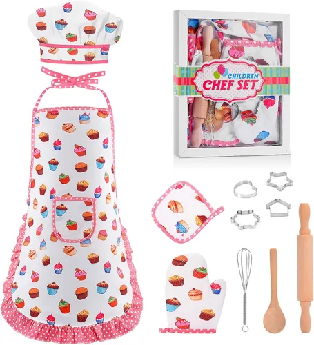 Regalos para niñas y niños de 2 a 8 años, set de disfraz de chef para niños, delantal para niñas pequeñas, regalos de cumpleaños de Navidad para