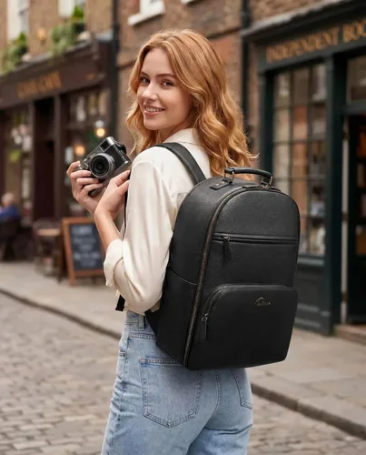 Miniatura 2 de Mochila Clásica para Cámara de Cuero PU para DSLR, Bolsa de Cámara Profesional para Fotógrafos con Compartimento para Laptop de 15 Pulgadas Grande