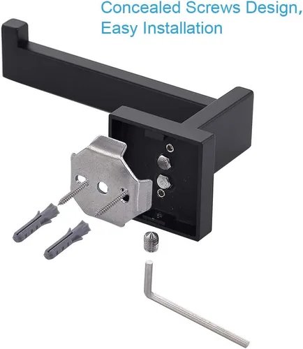 Miniatura 7 de TASTOS Soporte de papel higiénico negro mate, dispensador de rollos de papel higiénico y colgadores montado en la pared para baño y cocina, acero
