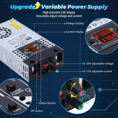 Miniatura 3 de Convertidor de CA a CC mejorado 5V 12V 24V 30V DC Fuente de alimentación ajustable 0-30V 0-17A 500W Fuente de alimentación conmutada para tira LED