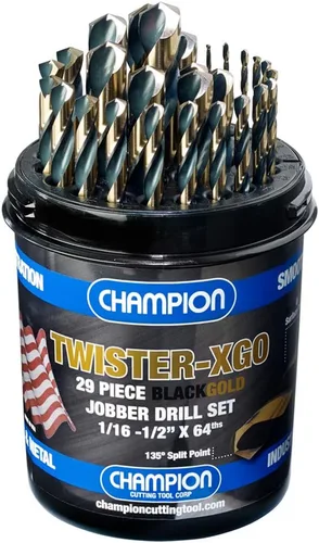 Champion Cutting Tool Corp TWISTER-XGO Champion - Herramienta de corte resistente, negro y dorado, juego de 29 brocas Jobber, fabricadas en Estados