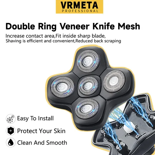 Miniatura 5 de Cabezales de repuesto flotantes 5D para hombres calvos, cuchillas afiladas universales para afeitadoras eléctricas rotativas (5D negro)