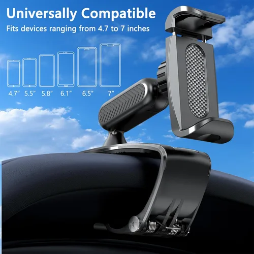Miniatura 4 de Soporte para clip de teléfono para tablero de automóvil, soporte giratorio de 360° para volante de salpicadero compatible con teléfonos inteligentes