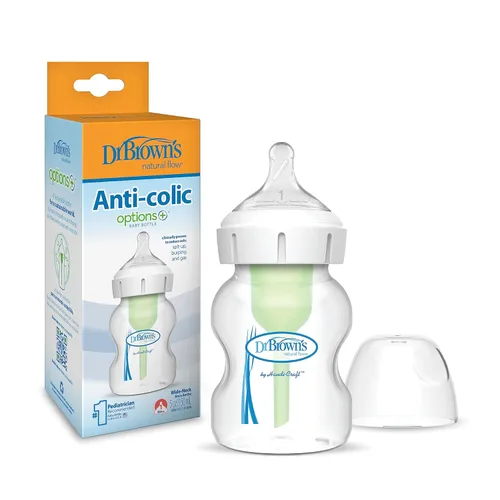 Miniatura 16 de Dr. Brown’s Natural Flow® Anti-Colic Options+™ Biberones de cuello ancho para bebés, 5 oz/150 mL, con tetina de flujo lento nivel 1, paquete de 4