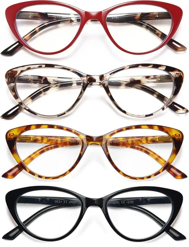 Miniatura 12 de EYEURL Paquete de 4 lentes de lectura para mujer, ojo de gato, bloqueo de luz azul, lectura de moda con bisagra de resorte, anteojos de lectura 4