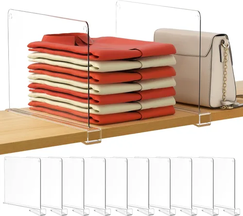 Miniatura 31 de HBlife 12 piezas de divisores de estante de acrílico transparente, organizador vertical de bolsos para armario, perfecto para suéteres, camisas