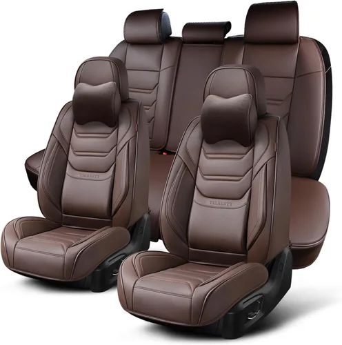 Miniatura 19 de TIEHESYT Fundas de asiento delantero de automóvil color rosa, par de fundas de cuero transpirable para asientos delanteros y reposacabezas, funda