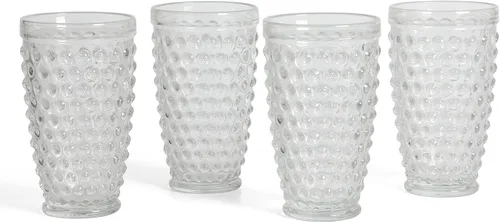 Martha Stewart Chauncey - Paquete de 4 vasos de vidrio hechos a mano de 14.3 onzas, color transparente Transparente (clavo)
