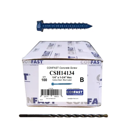 CONFAST Anclaje de tornillo de hormigón con cabeza hexagonal de 1/4 x 1-3/4 pulgadas con broca para anclar a mampostería, bloque o ladrillo (100 por