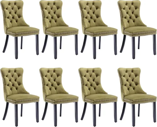 Miniatura 35 de SoarFlash Juego de 2 sillas de comedor de tela de lino, sillas de comedor tapizadas con ribete de cabeza de clavo y patas de madera de color claro