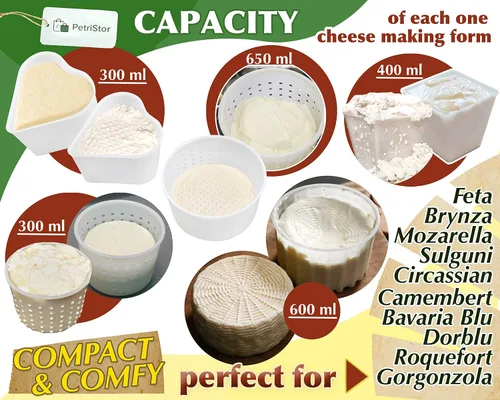 Miniatura 7 de PetriStor - Kit de 16 piezas de queso suave para principiantes - Moldes de queso pequeños - Moldes de queso crema para hacer queso - Molde