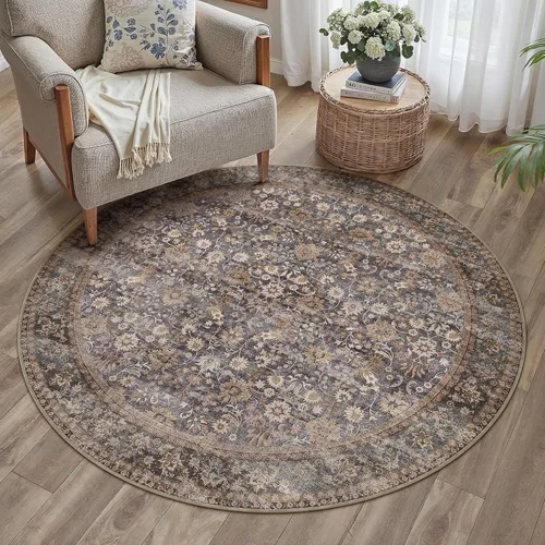 Miniatura 87 de HUGEAR 8x10 Alfombras lavables a máquina color marrón para pasillo, alfombra grande de área interior, alfombra de acento floral, alfombra de pelo
