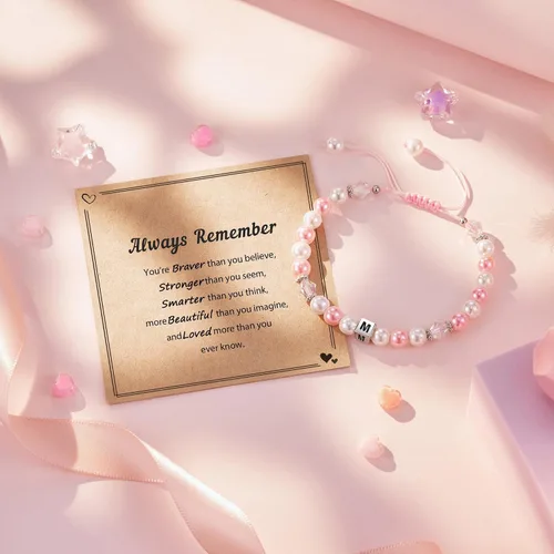 Miniatura 4 de ASKRAIN Pulsera de perlas rosas y blancas de cumpleaños para niñas