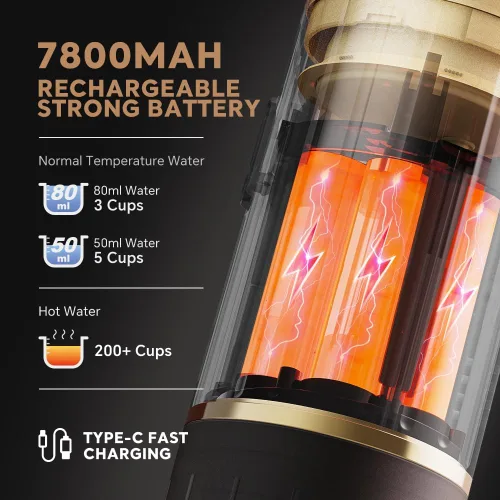 Miniatura 4 de Máquina de café espresso portátil para viajes, carga USB-C, cafetera eléctrica autocalentable, mini cafetera de 19 bar sobre la marcha para Dorado