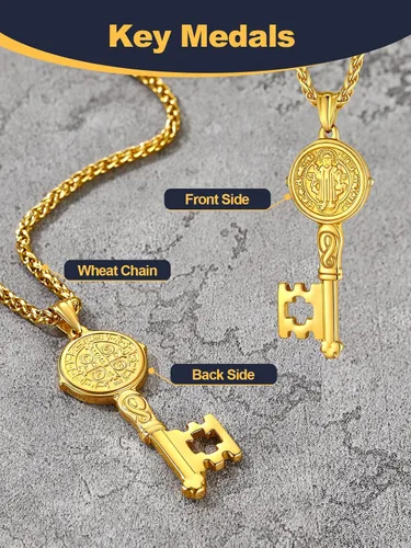 Miniatura 7 de U7 Saint Benedict/Michael Medal Necklace, 316L Stainless Steel Virgin Mary Necklace for Men Women, Bible Verse Protection Necklace Catholic