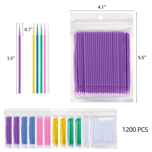 Miniatura 2 de Tbestmax 1200 piezas de cepillo micro aplicador, micro hisopos, varitas desechables para pestañas de pestañas para extensión de pestañas, 6
