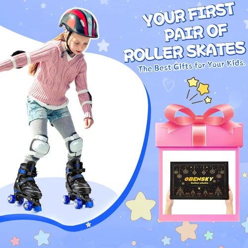 Miniatura 6 de Patines para niños de 3 a 12 años, 4 tamaños ajustables para niños con 8 ruedas iluminadas, patines para niñas Azul-cielo