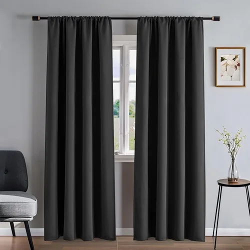 Miniatura 17 de Cortinas 100% opacas para sala de estar, juego de 2 paneles de 96 pulgadas, bloqueo de luz, pestaña trasera y bolsillo para barra, cortinas