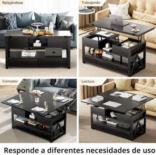 Miniatura 7 de Memobarco Mesa de Centro con Tapa Elevable de 40", Mesas de Centro Elevables Multifunción 4 en 1 con Cajones de Almacenamiento y Compartimento