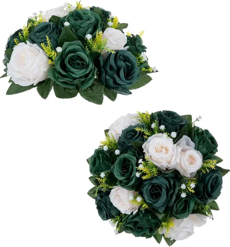 Miniatura 59 de BLOSMON Bolas de flores, centros de mesa de rosas de boda: 2 piezas de flores falsas carmesí decoración de bolas de besos Arreglos florales