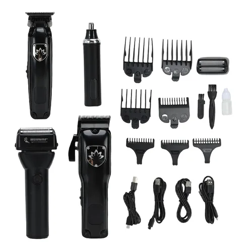 Kit de aseo profesional 4 en 1, cortadora de pelo, recortadora de barba, recortadora de nariz para hombres y mujeres, con palanca cónica ajustable,