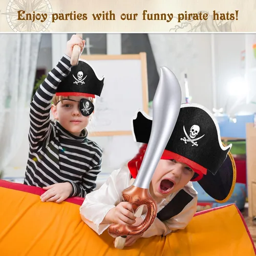 Miniatura 6 de Legigo Juego de 18 piezas divertidas de fiesta pirata, incluye 6 sombreros de pirata, 6 parches para ojos, 6 espadas inflables para fiesta pirata