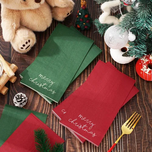 Miniatura 4 de Whaline Servilletas de Invitados de Navidad Rojo Verde Feliz Navidad Servilletas de Papel Desechables Servilleta de Mano para Invitados Navideña