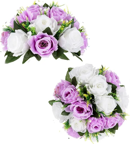Miniatura 51 de BLOSMON Bolas de flores, centros de mesa de rosas de boda: 2 piezas de flores falsas carmesí decoración de bolas de besos Arreglos florales