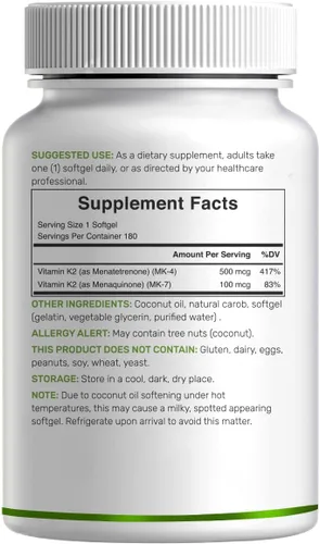 Miniatura 6 de DEAL SUPPLEMENT Suplemento de vitamina K2 de 600 mcg, 180 cápsulas blandas de aceite de coco Formas MK-7 y MK-4 de alta absorción de espectro