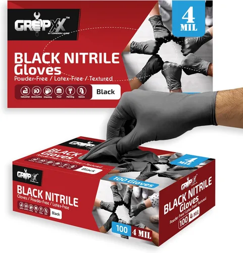 Miniatura 10 de London Labs Guantes desechables de nitrilo negro, sin látex y sin polvo, guantes de goma de 4 mil, para limpieza, cocina, mecánicos (XS-XXL)