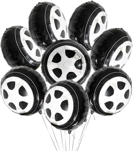 Miniatura 8 de Globos de fiesta de neumáticos negros de 30 pulgadas, globos clásicos de aluminio de Mylar para hombres y niños, decoración de fiesta de cumpleaños