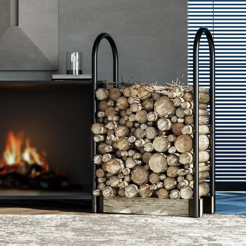 Miniatura 2 de Fire Beauty Kit de soporte ajustable para leña, soporte de almacenamiento de madera para chimenea, polvo negro, acero recubierto, exterior e